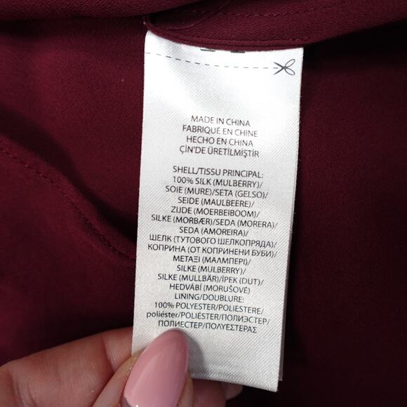 Polo Ralph Lauren Top Womens Medium Silk Blouse VNeck Short Sleeve Red Casual - Picture 4 of 10